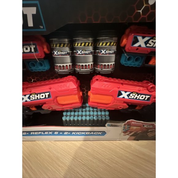Zuru X-Shot 4 Gun Bundle - 2x Reflex 6 & 2x Kickback with 48 Foam Darts NEW - Picture 4 of 10